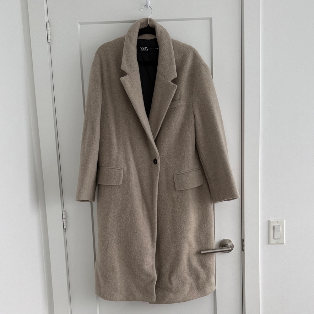 Zara Women's Wool Blend Tan Wool Coat